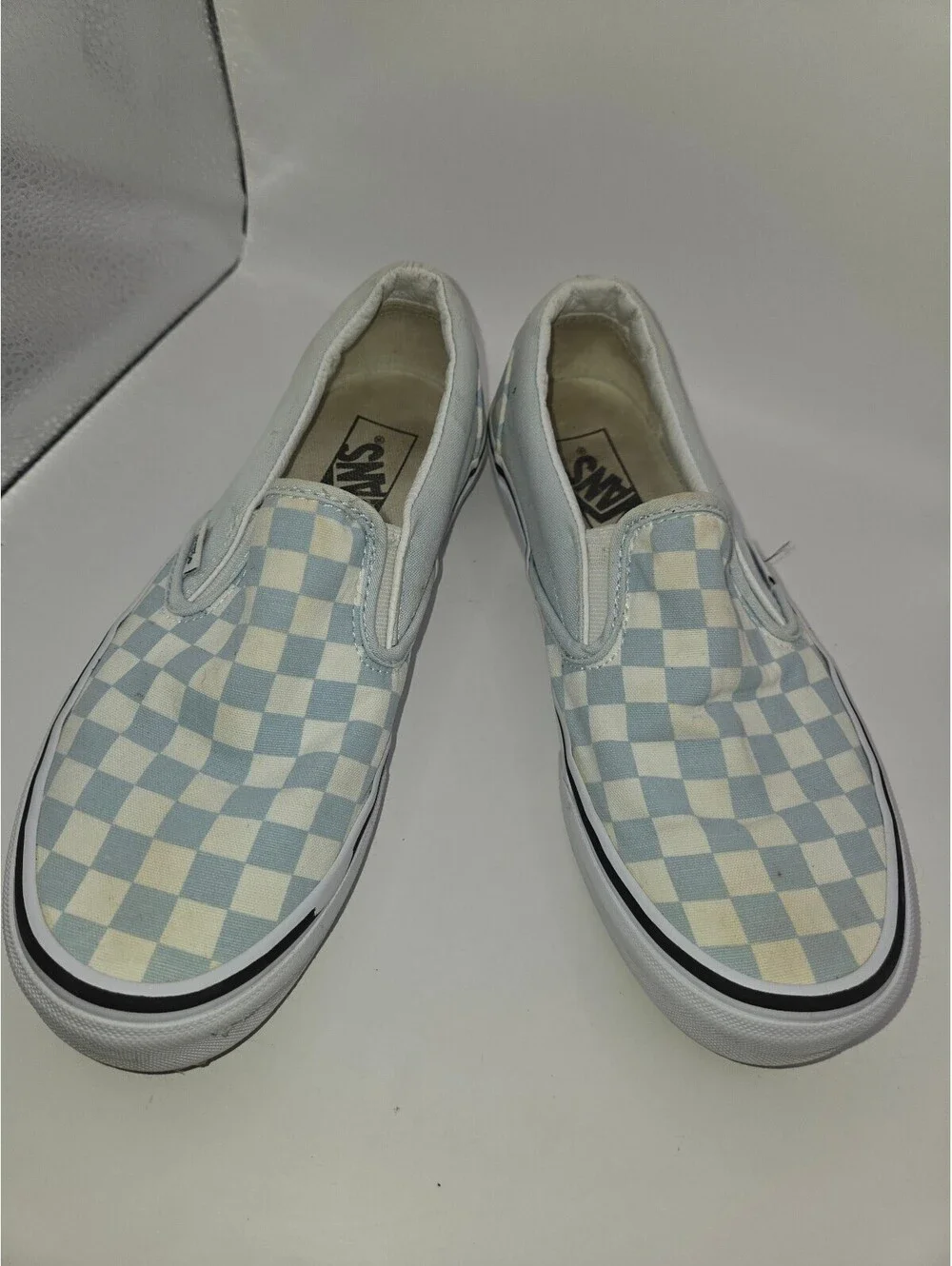 Vans Classic Slip On Checkerboard Light Blue White Shoes - Women's 8.5 / Men's 7